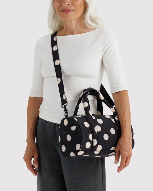 Baggu Nylon Duffle Bag Black and Cream Polka Dot