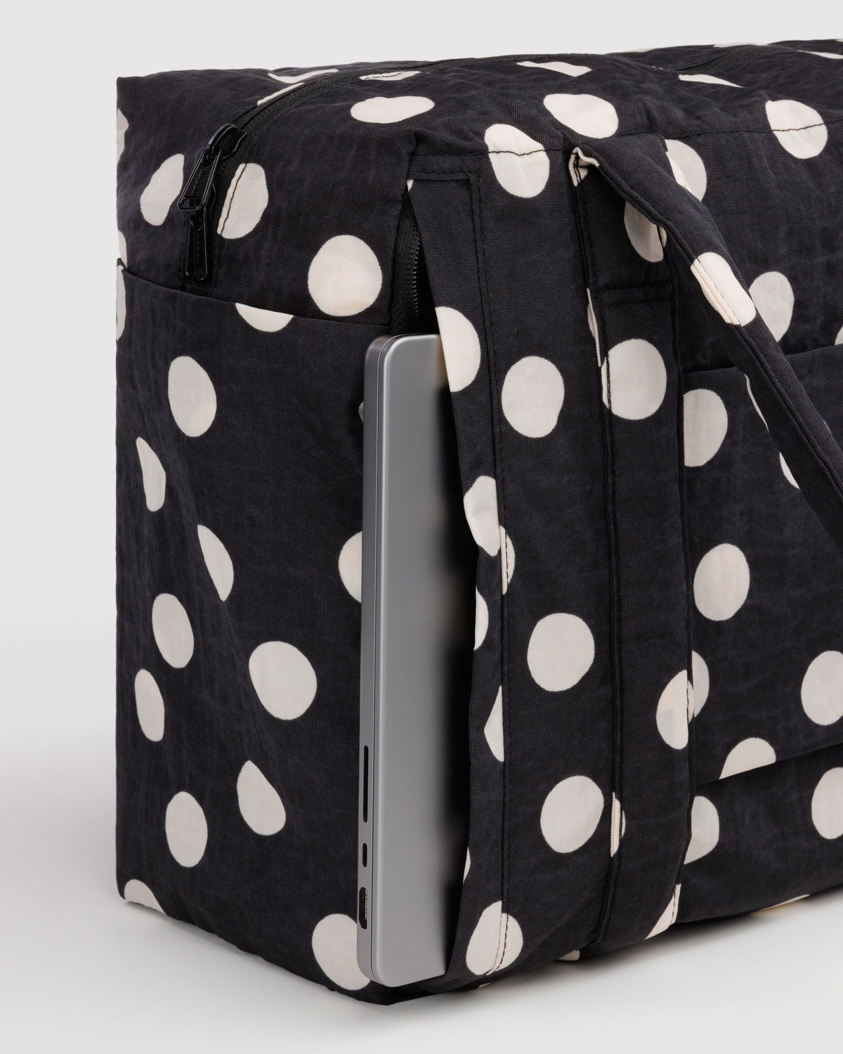 Baggu Small Cloud Carry-On Black and Cream Polka Dot