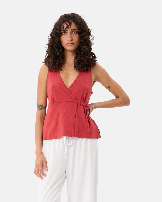 Afends Tiara Wrap Top Vintage Cherry