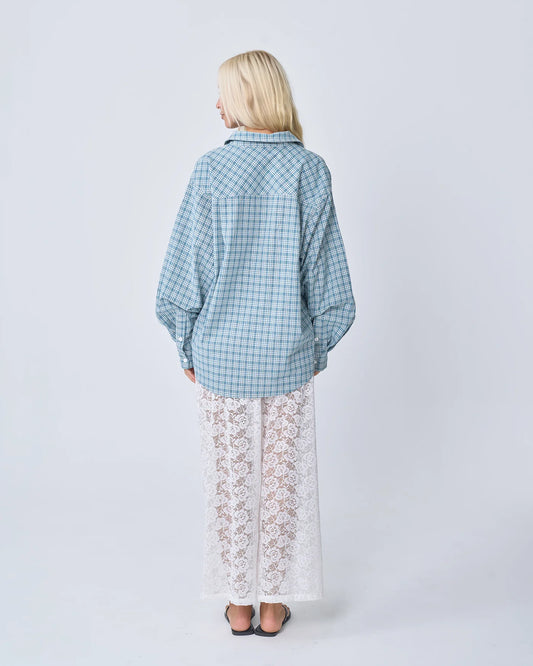Near The Sea Oversized Shirt Blue Plaid