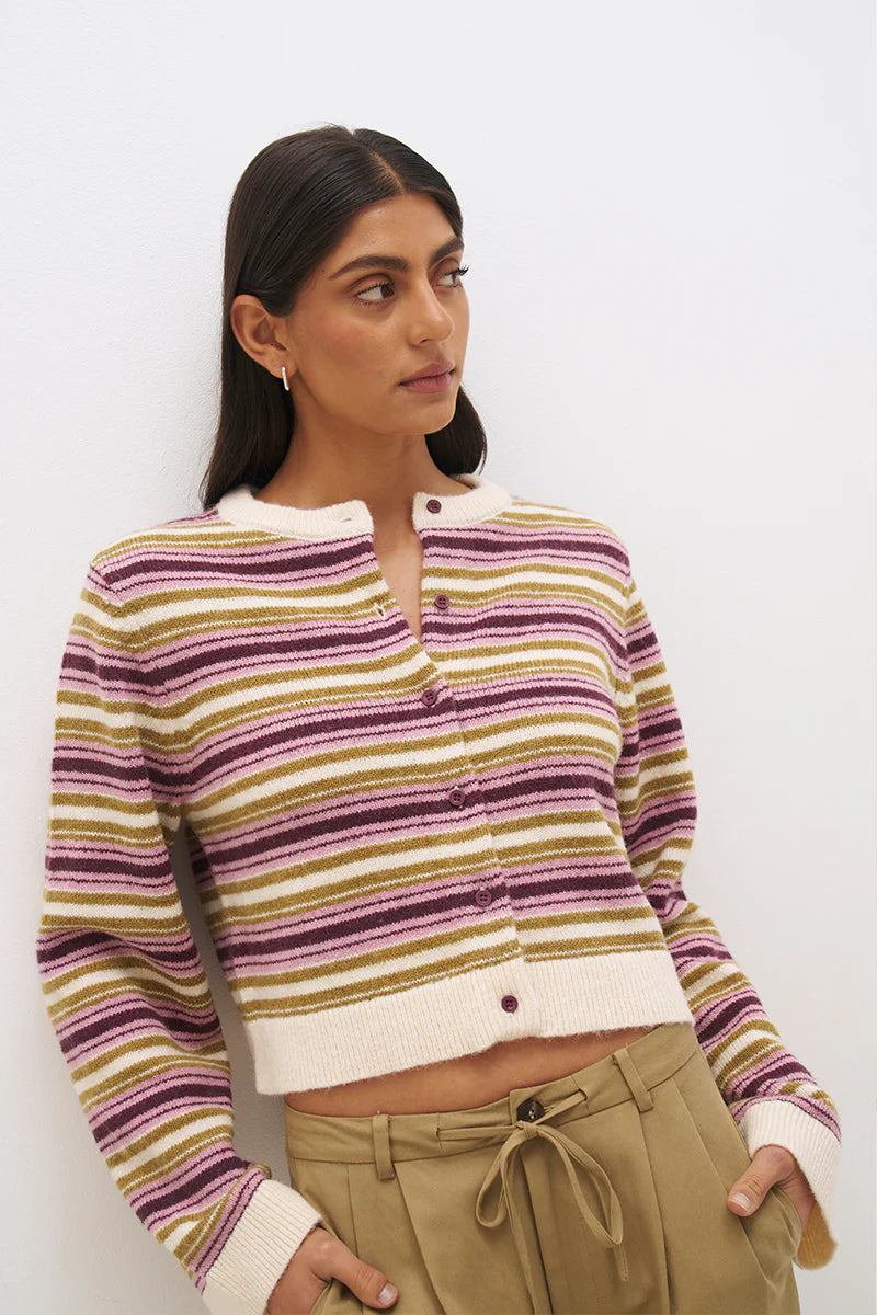 ORCHID STRIPE CARDIGAN | OLIVE PLUM STRIPE