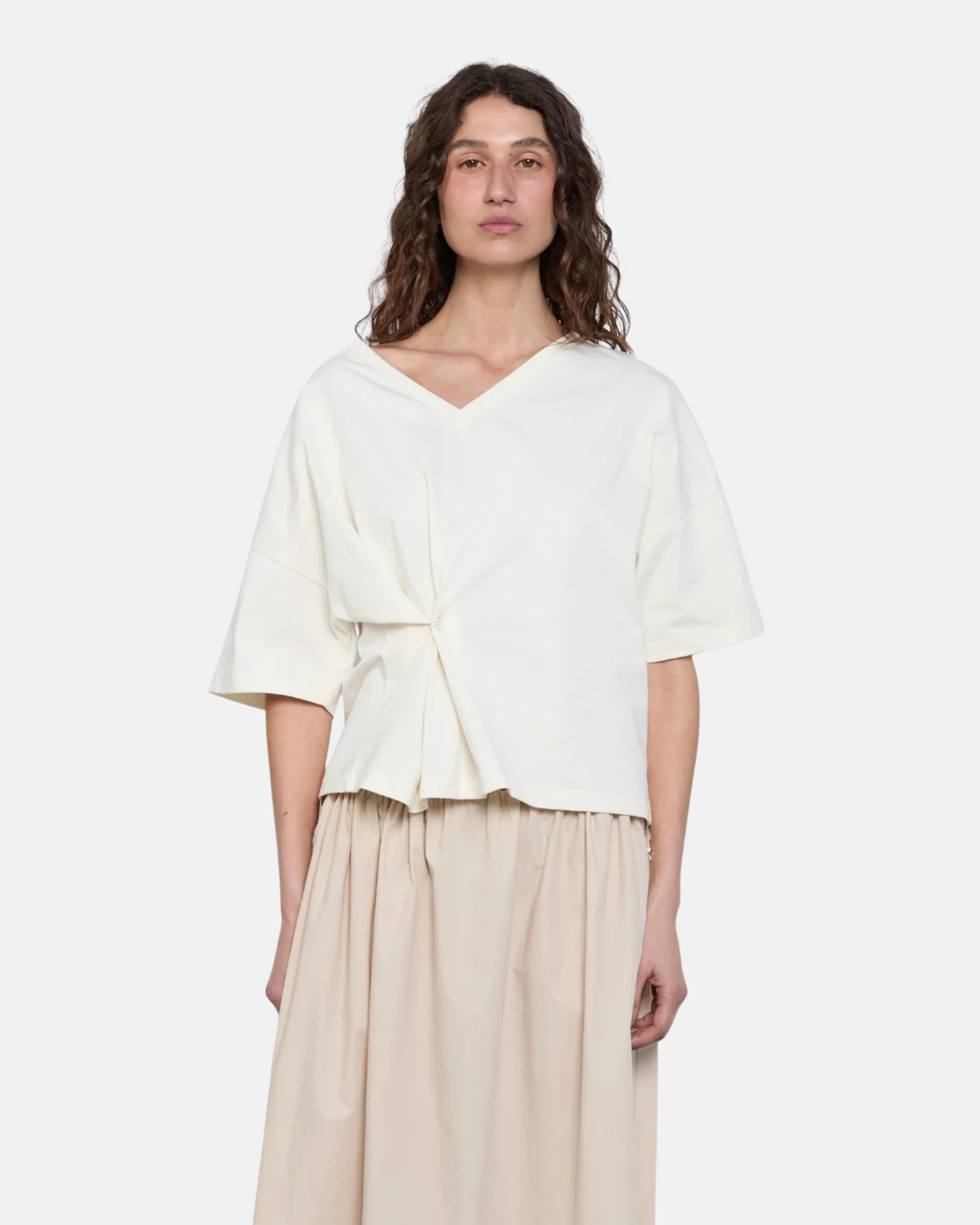 Pinky Kamal Button Wrap T Shirt White