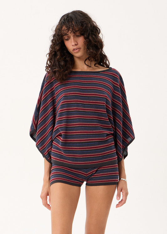 Afends Vance Knit Batwing Top Club Stripe 2