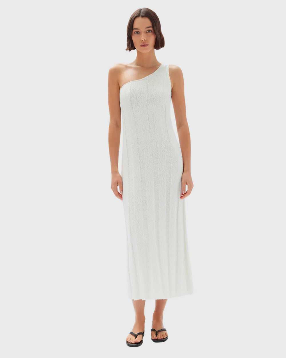 CAITLIN RIB KNIT MIDI DRESS ANTIQUE WHITE