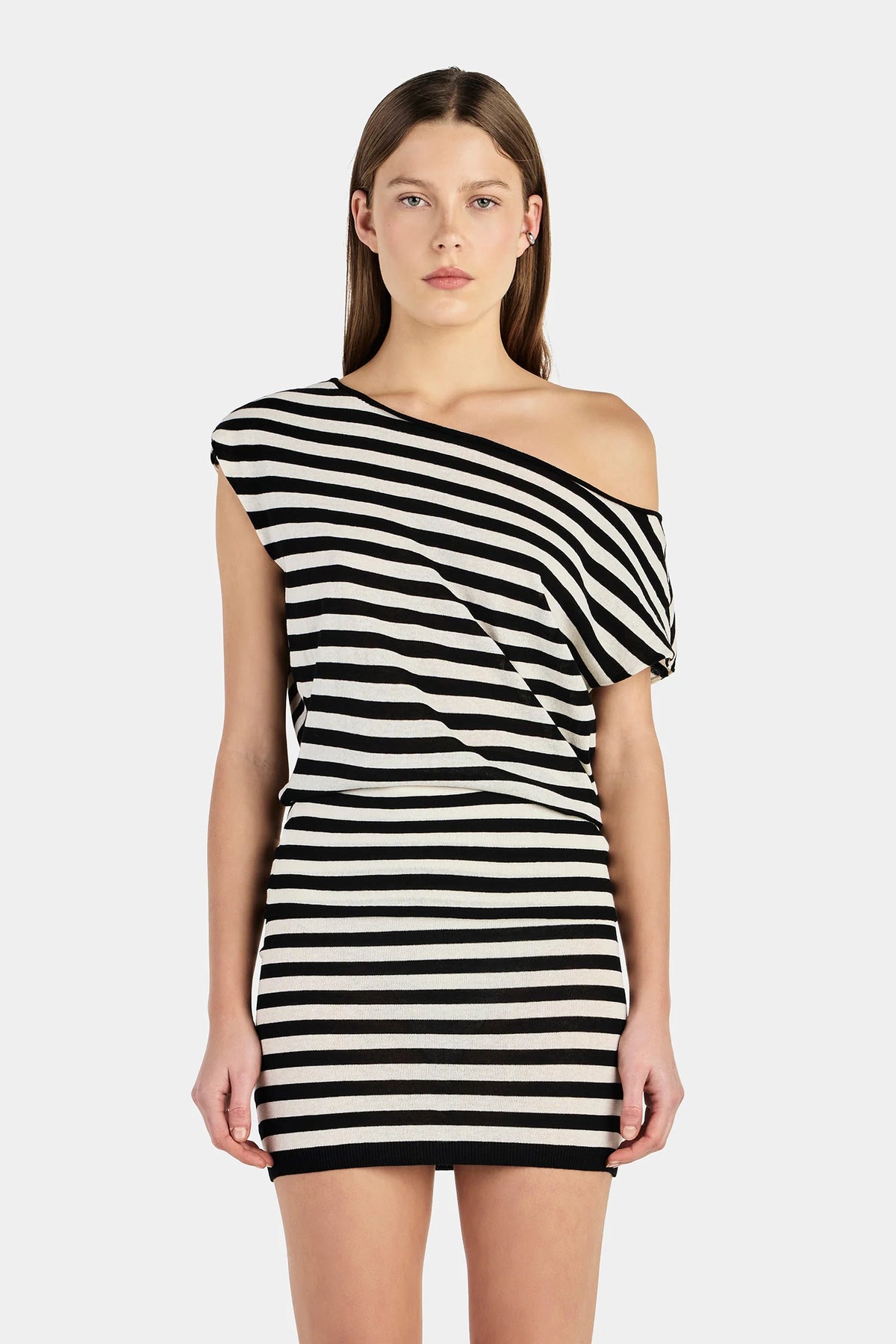 Ownley Brydie Knit Skirt Black Cream Stripe