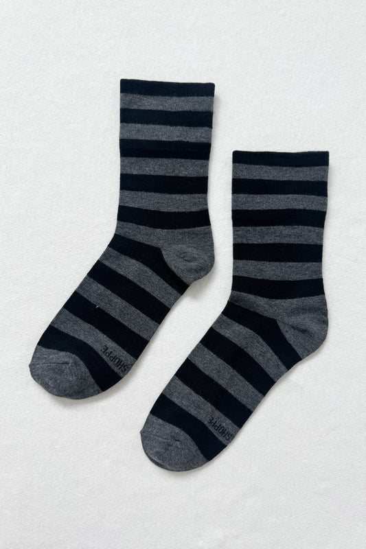 Le Bon Shoppe Wide Wally Socks Charcoal Stripe