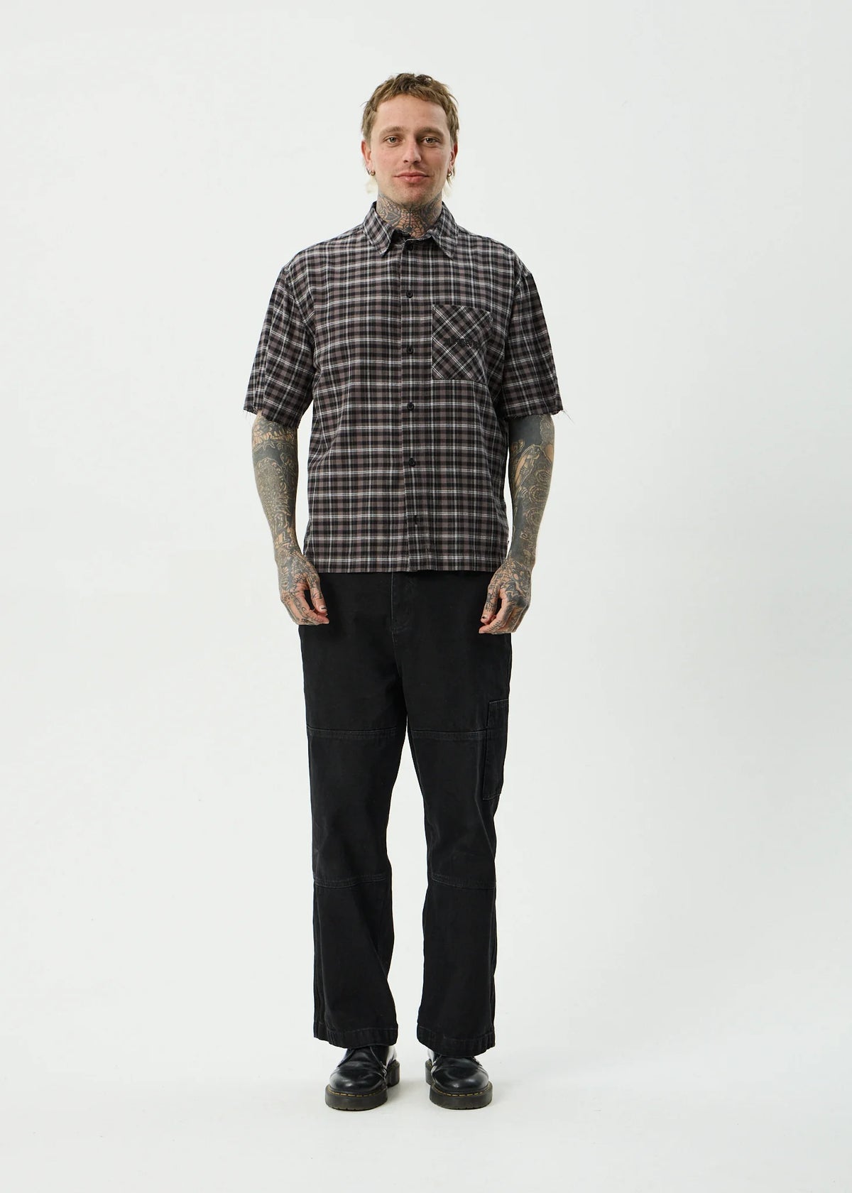 Afends Darkness Short Sleeve Shirt Black Check
