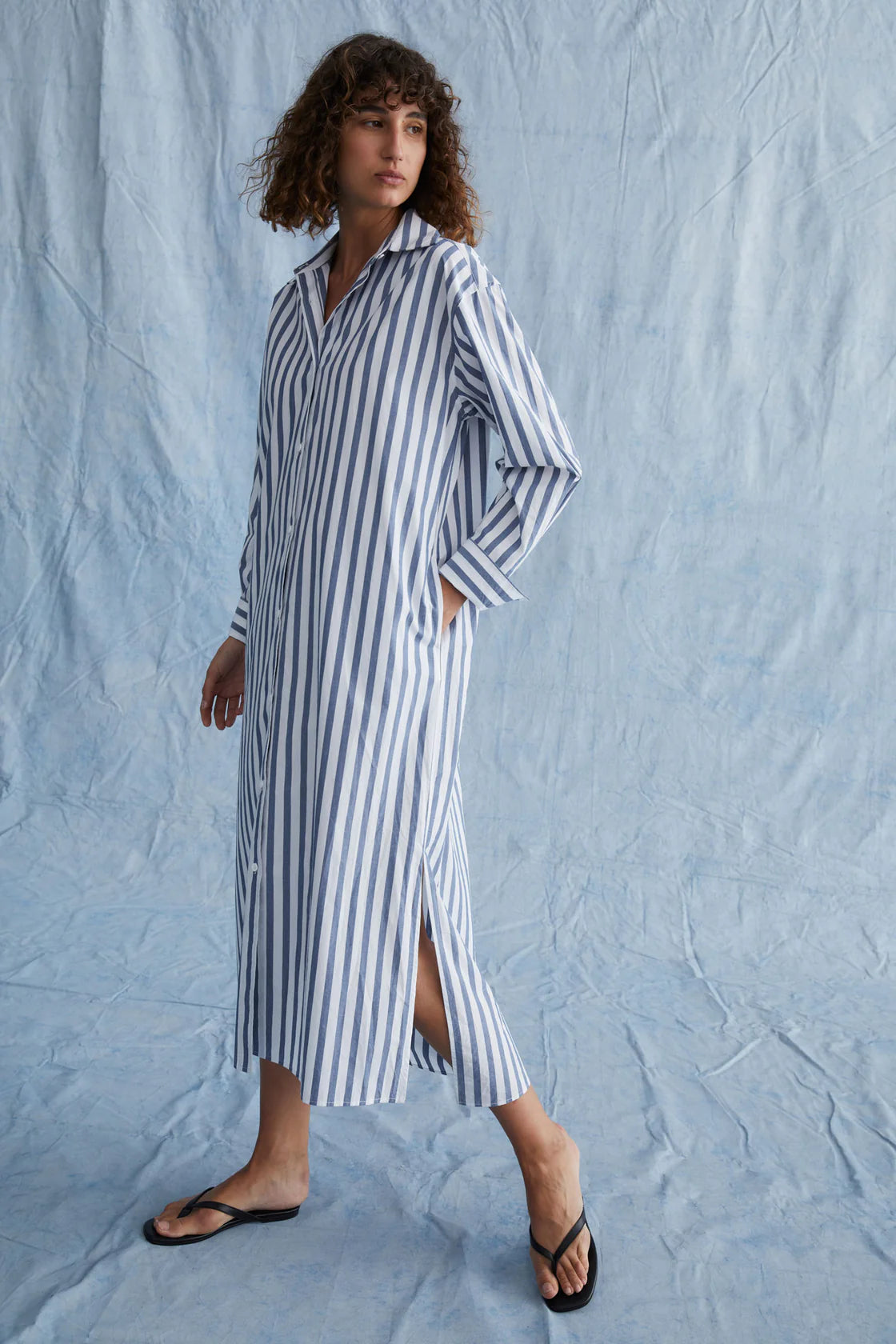 MARIE POPLIN SHIRT DRESS | ROYAL STRIPE