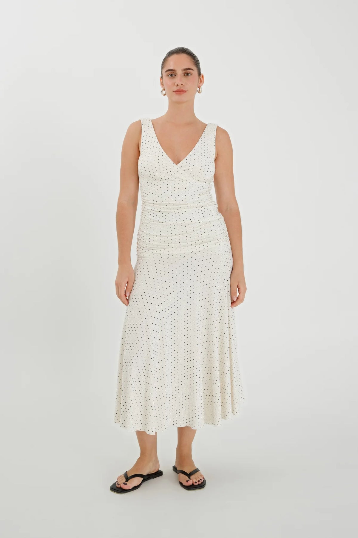 RUCHED PLUNGE JERSY DRESS | POIS BIANCA