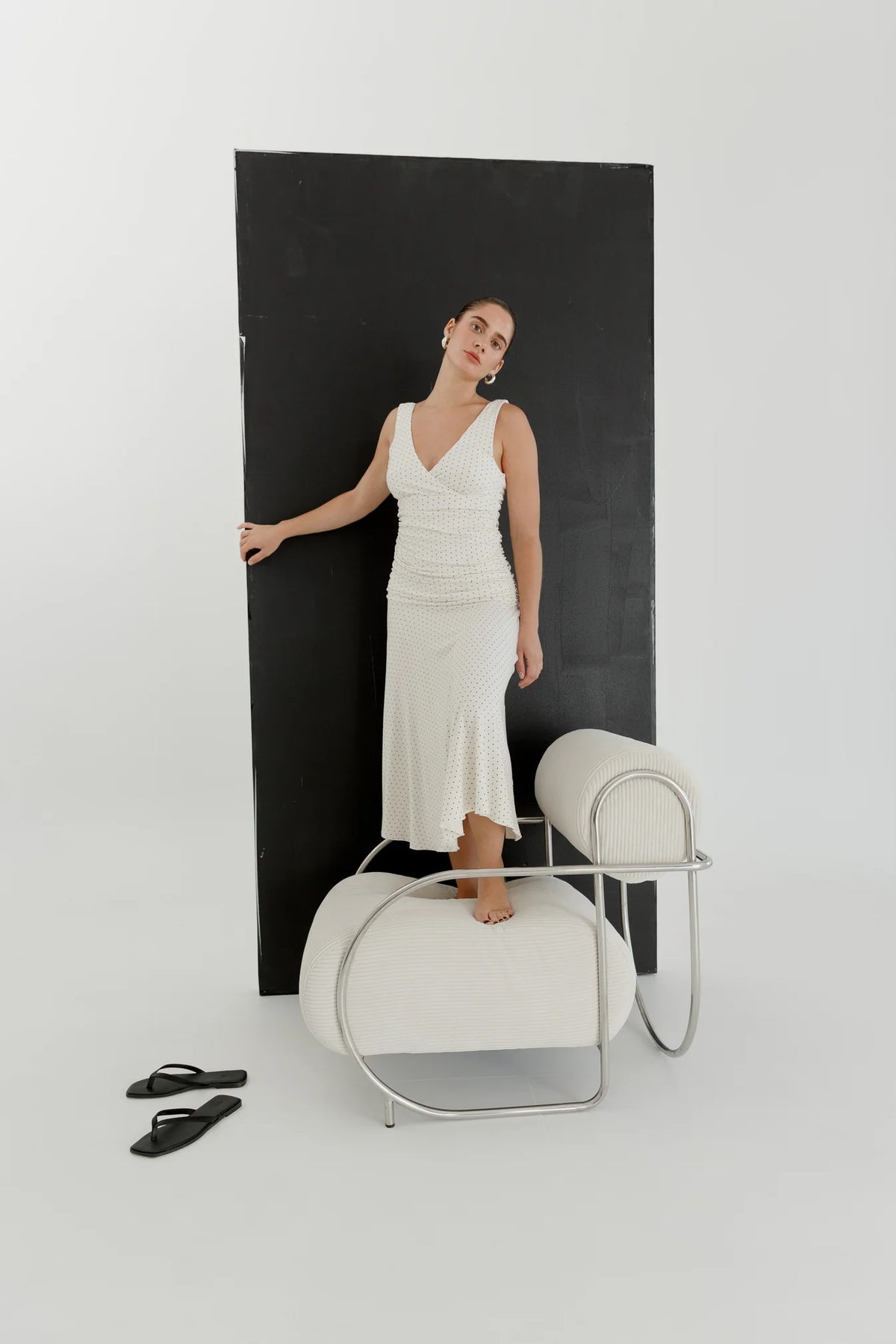 RUCHED PLUNGE JERSY DRESS | POIS BIANCA