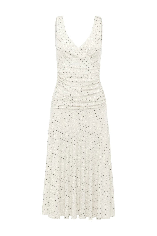 RUCHED PLUNGE JERSY DRESS | POIS BIANCA