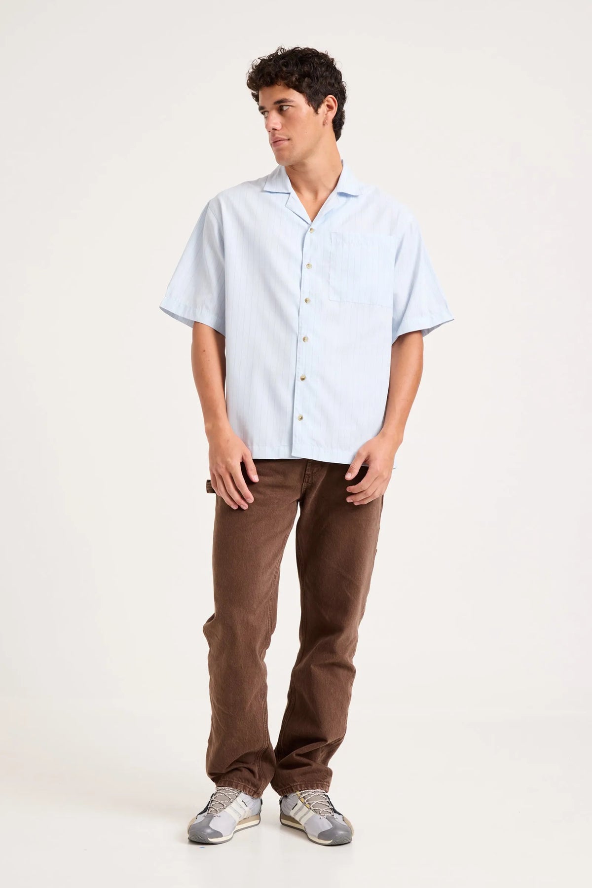 Rollas Business Stripe Bowler Shirt Light Blue