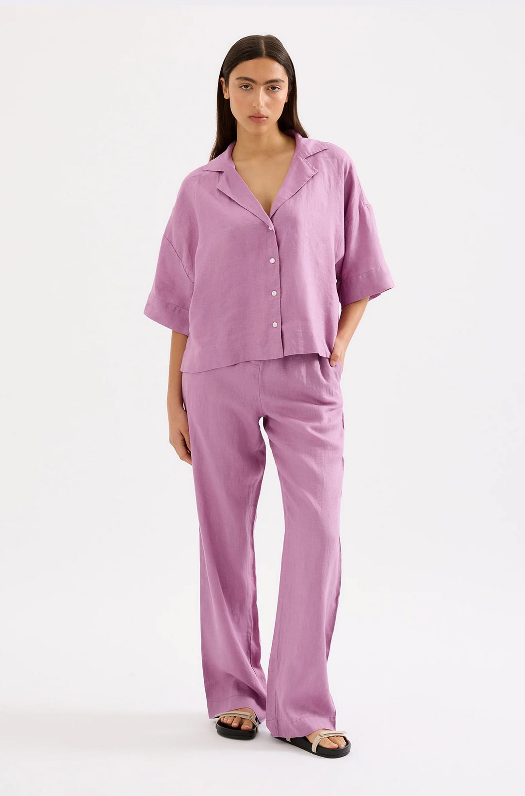 LOUNGE LINEN SHIRT | GRAPE