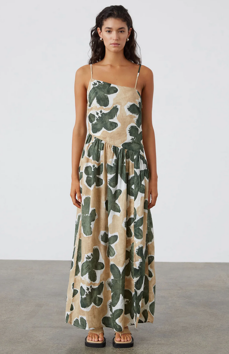 EUCALYPTUS FLOWER LINEN DRESS