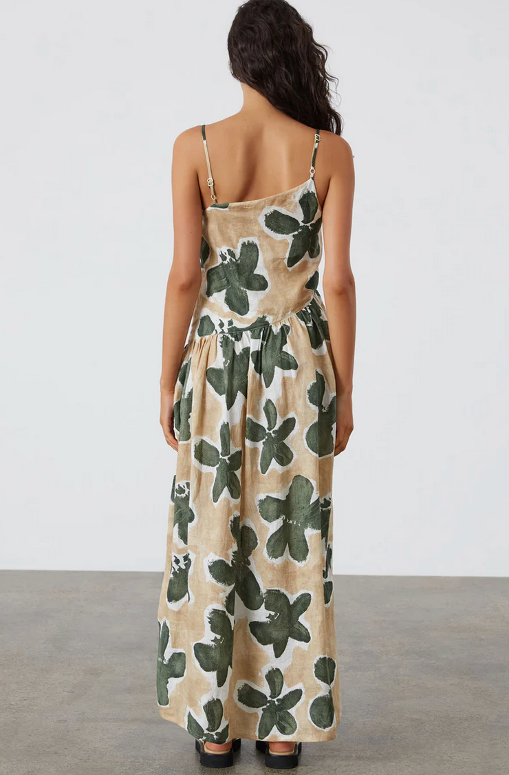 EUCALYPTUS FLOWER LINEN DRESS