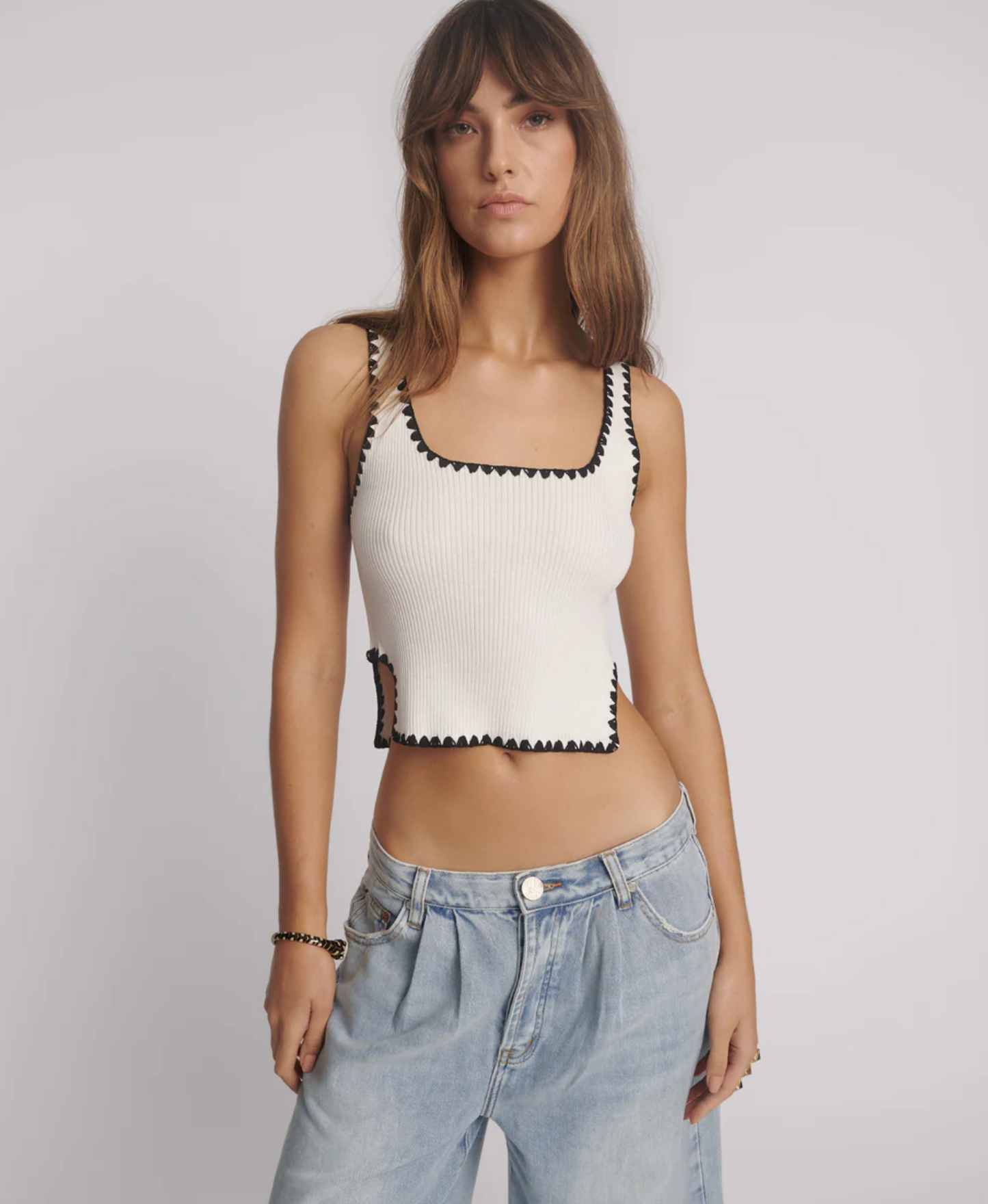 KNITTED SCALLOP TANK TOP | CREAM