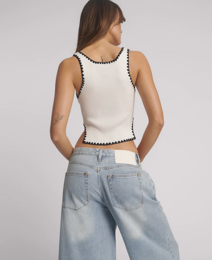 KNITTED SCALLOP TANK TOP | CREAM