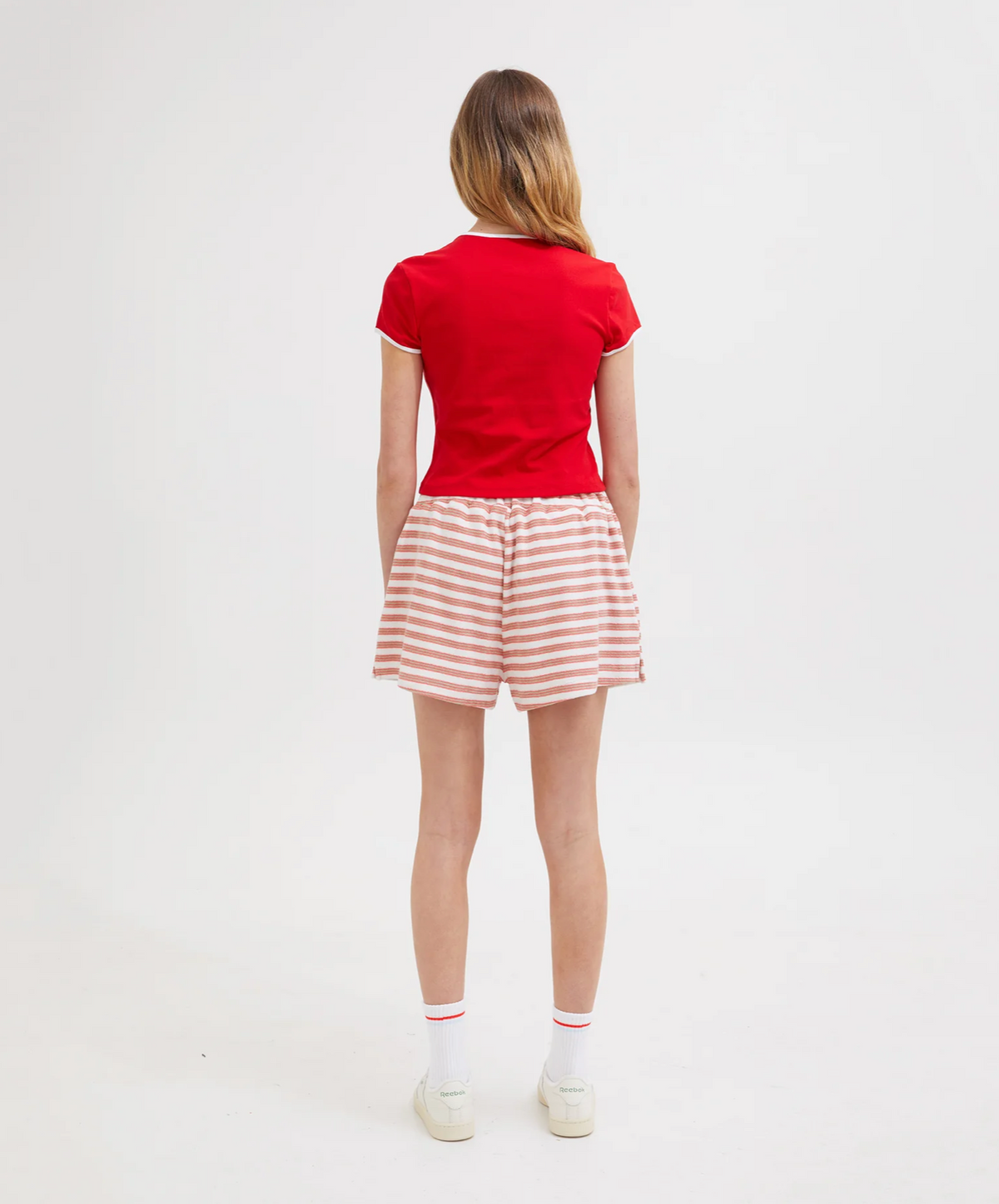 TERRY SHORTS | CORAL/WHITE STRIPE