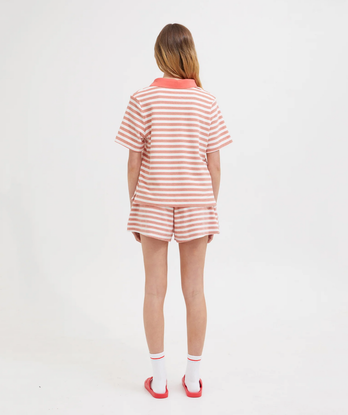 TERRY POLO | CORAL/WHITE STRIPE