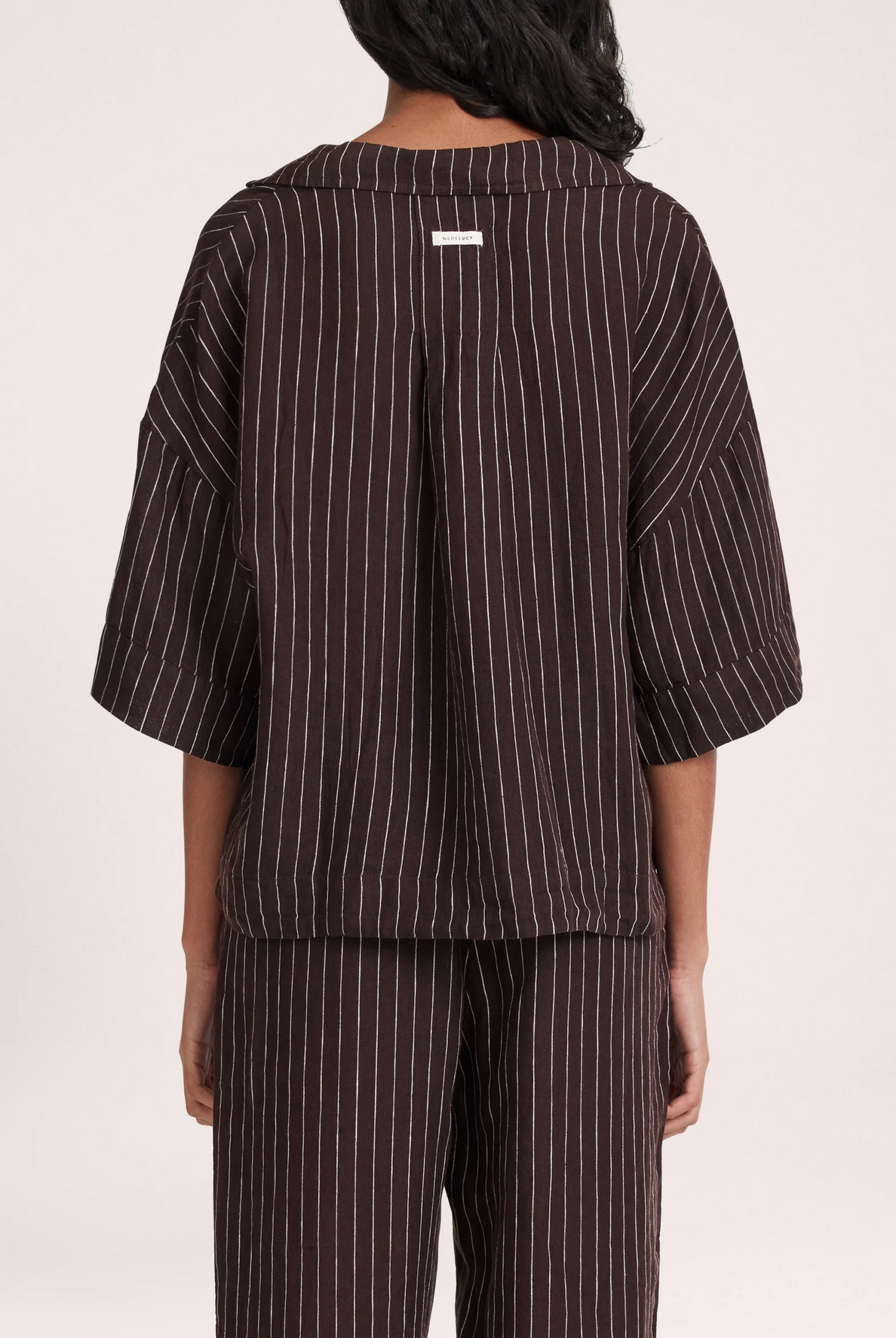 LOUNGE STRIPE LINEN SHIRT | RAISIN STRIPE
