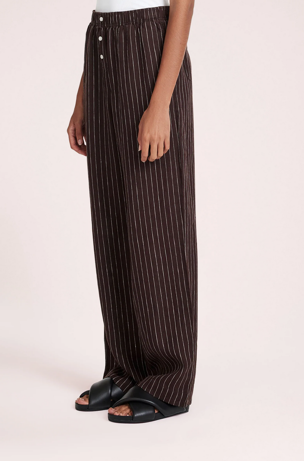 LOUNGE STRIPE LINEN PANT | RAISIN STRIPE