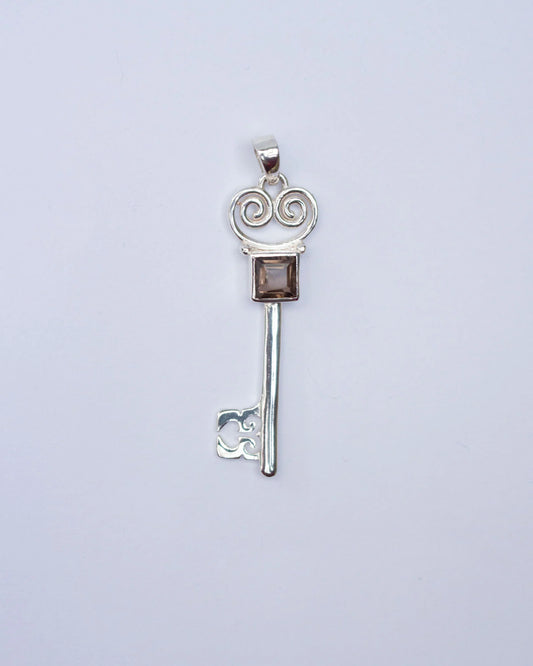 Jester Bloom Smokey Quartz Lovers Key Pendant