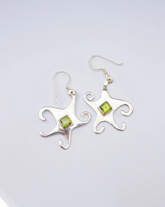 Jester Bloom Peridot Whimsical Star Earrings
