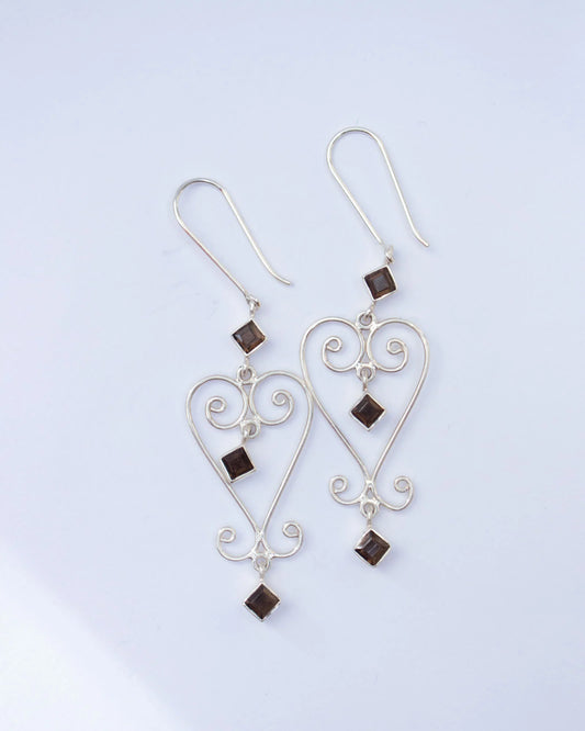 Jester Bloom Smokey Quartz Baba Heart Earrings