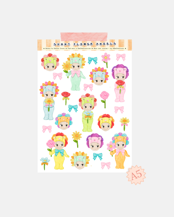 Em Caba Creates Sunny Flower Angels A5 Sticker Sheet