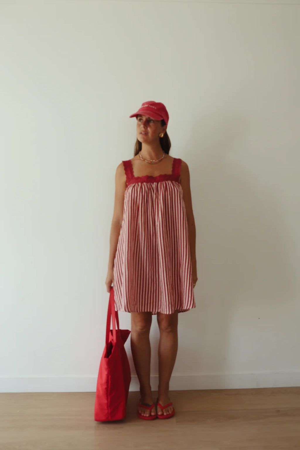 JUNO LACE NECK SLIP MINI DRESS | PINK & WINE STRIPE