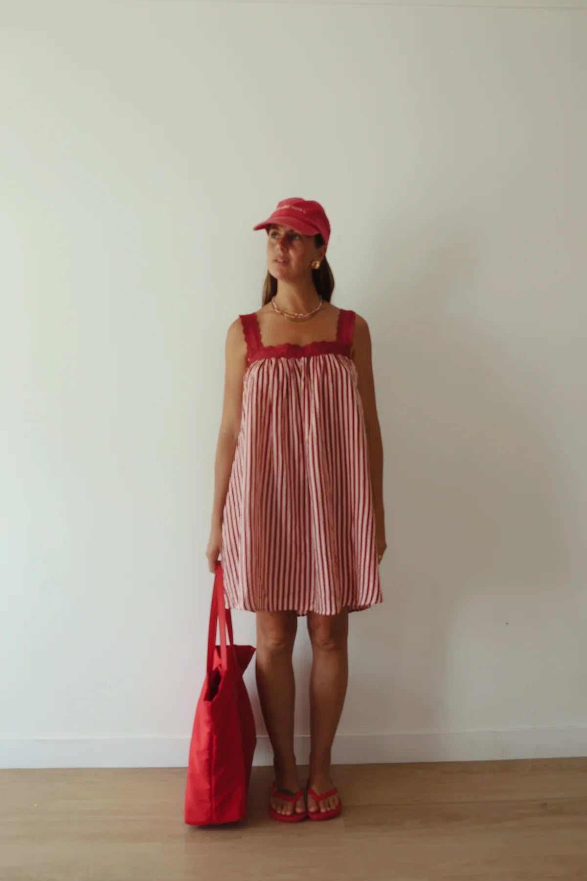 JUNO LACE NECK SLIP MINI DRESS | PINK & WINE STRIPE