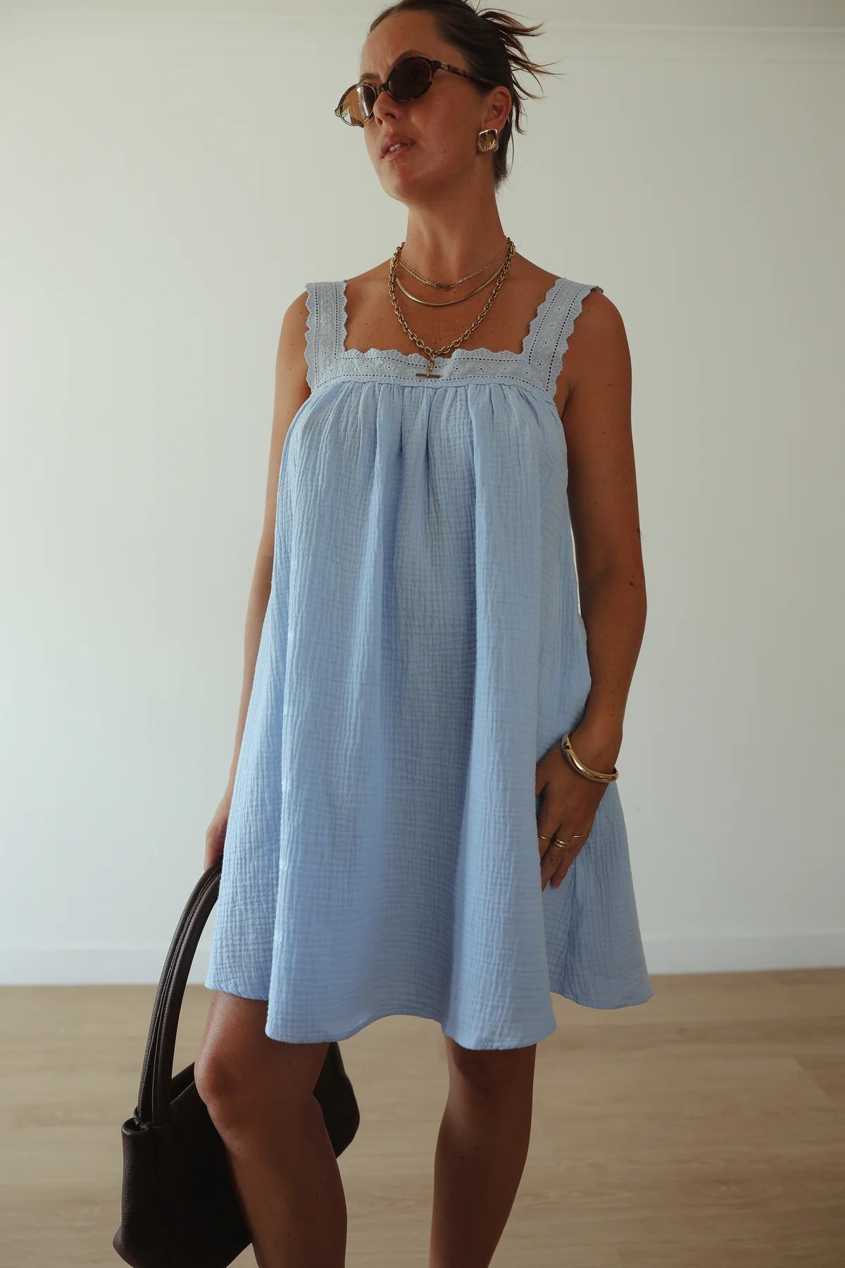 JUNO LACE NECK SLIP MINI DRESS | BABY BLUE
