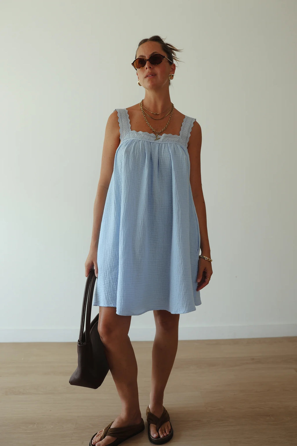 JUNO LACE NECK SLIP MINI DRESS | BABY BLUE