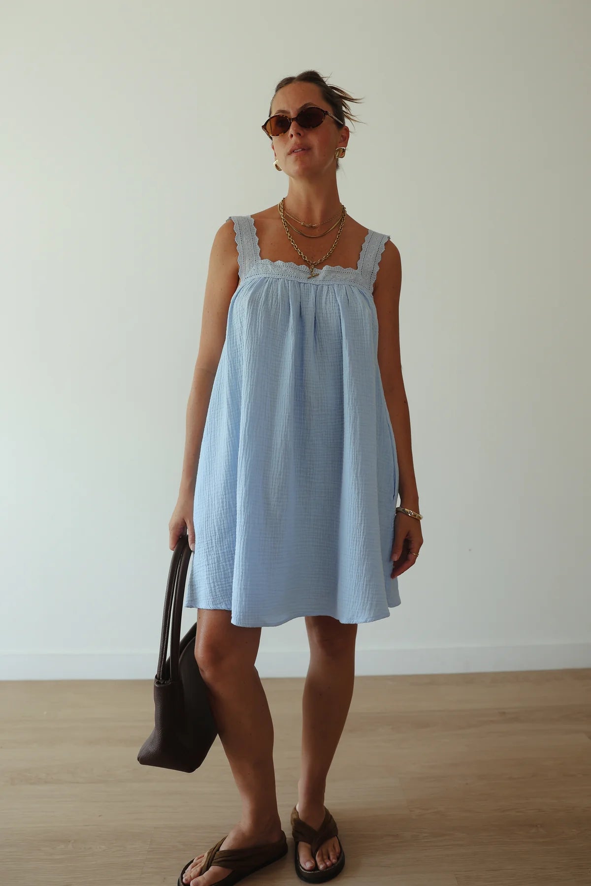 JUNO LACE NECK SLIP MINI DRESS | BABY BLUE