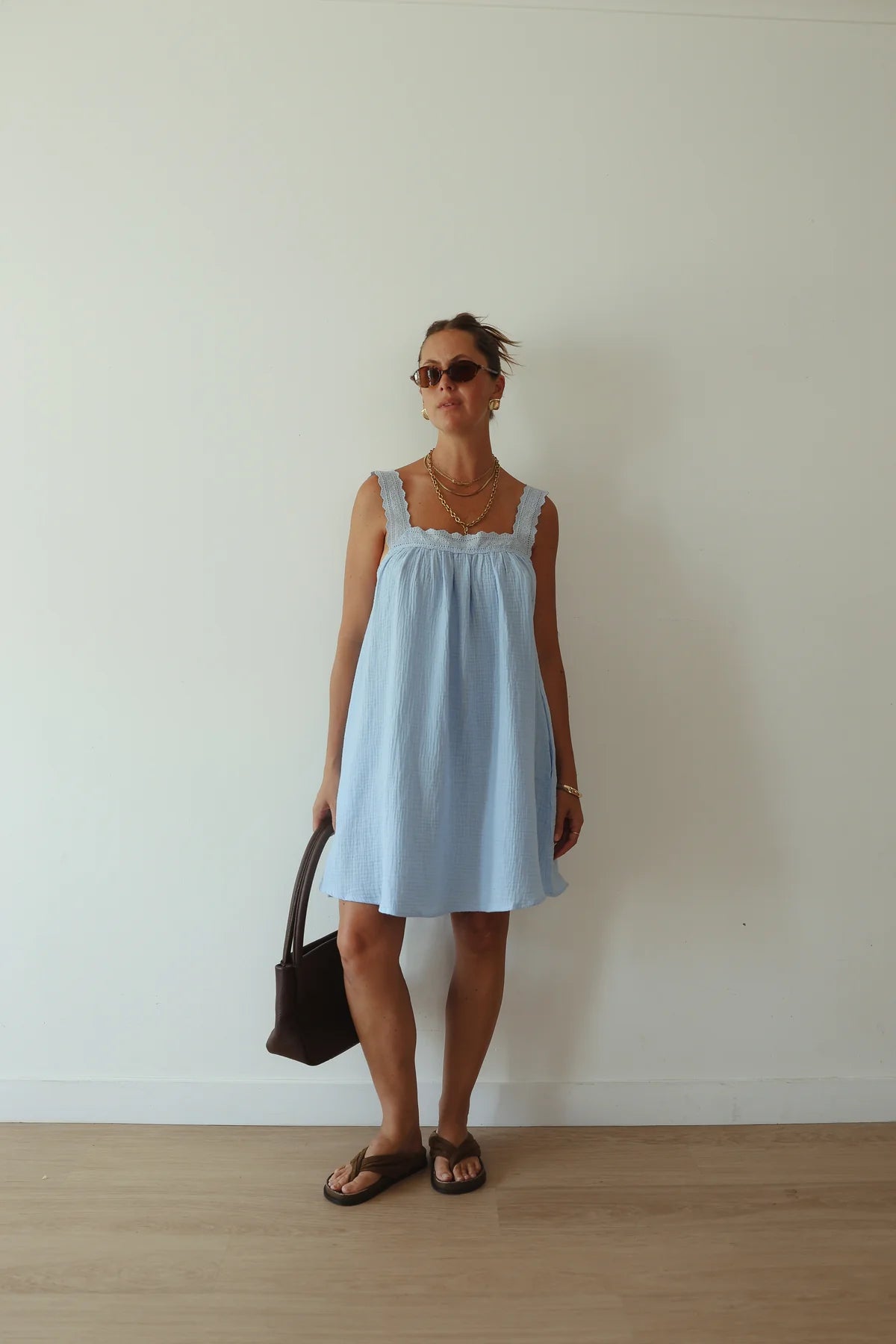 JUNO LACE NECK SLIP MINI DRESS | BABY BLUE