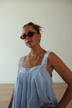 JUNO LACE NECK SLIP DRESS | BABY BLUE