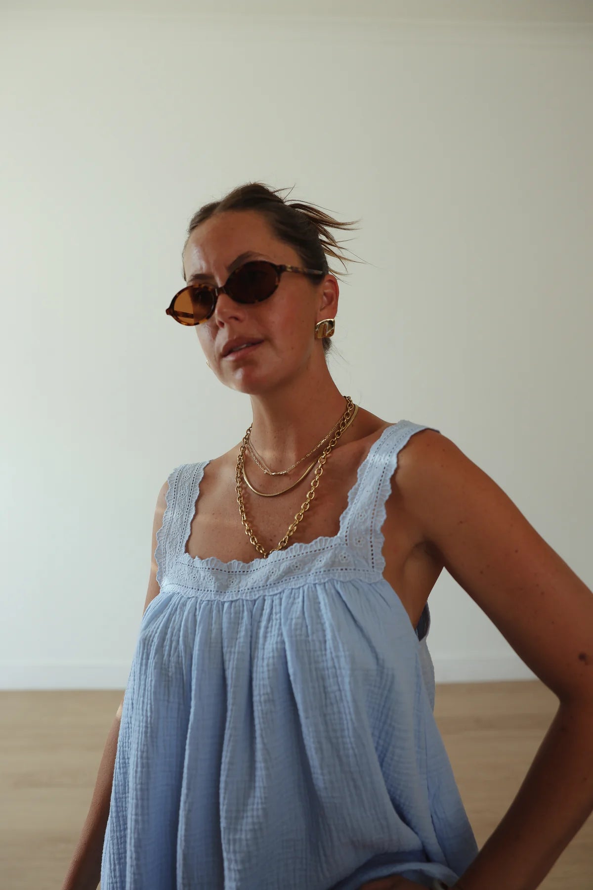 JUNO LACE NECK SLIP DRESS | BABY BLUE