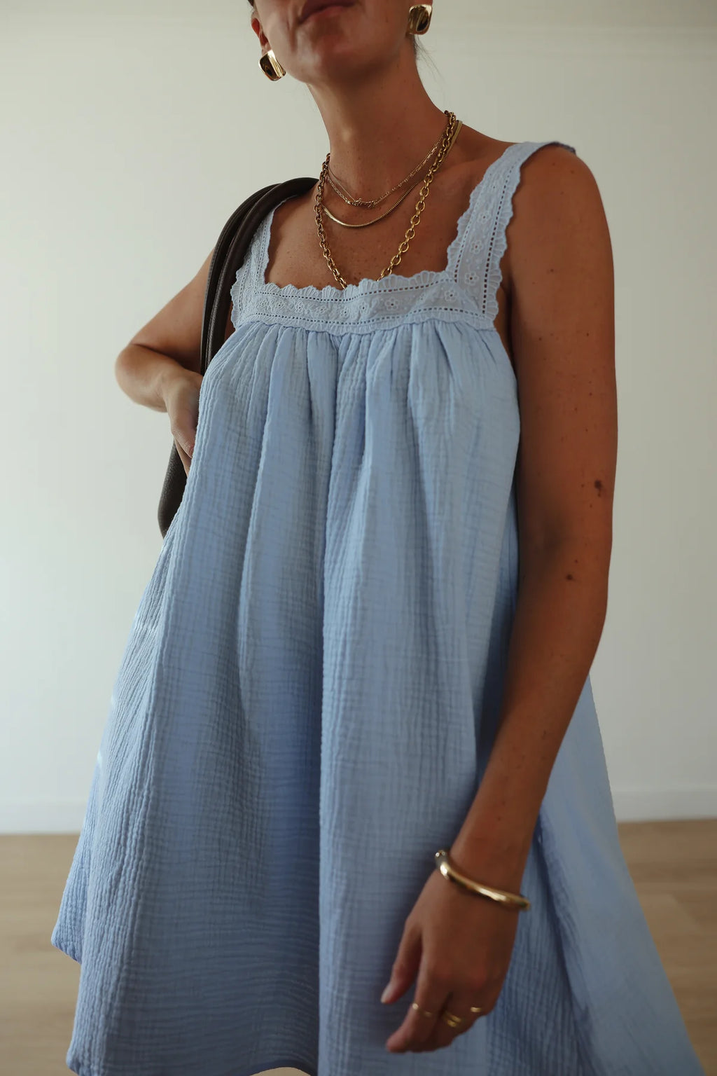 JUNO LACE NECK SLIP MINI DRESS | BABY BLUE