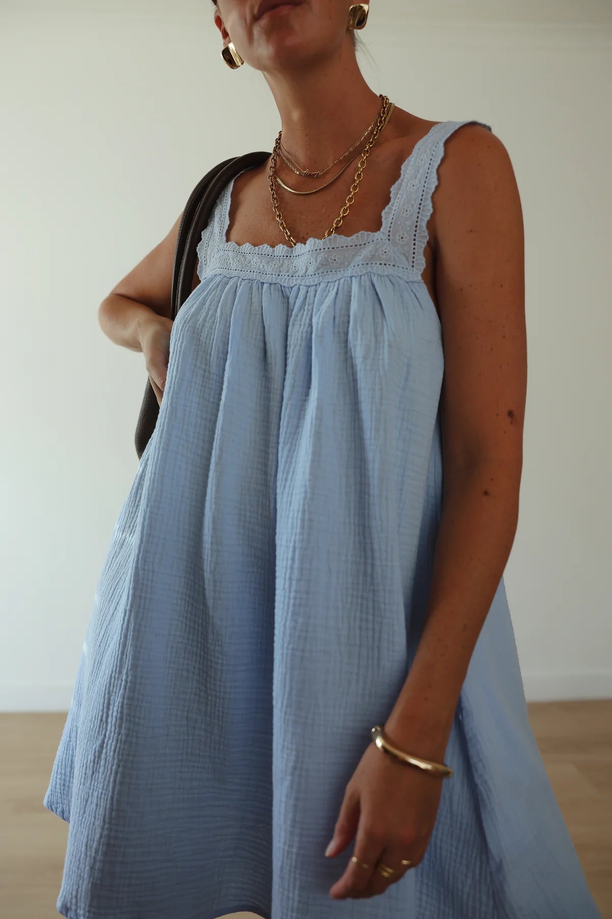 JUNO LACE NECK SLIP MINI DRESS | BABY BLUE