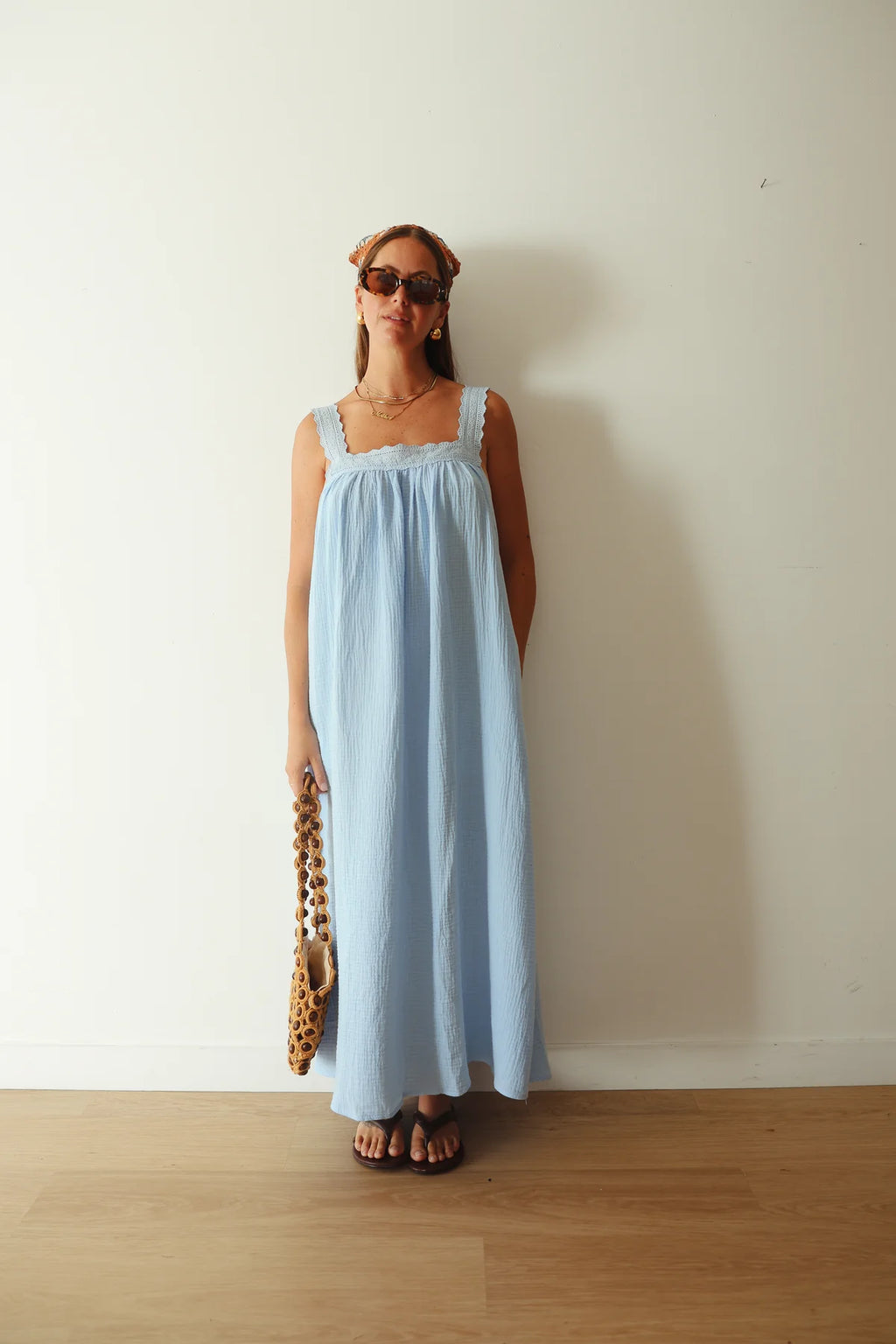 JUNO LACE NECK SLIP DRESS | BABY BLUE