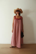 JUNO LACE NECK SLIP DRESS | PINK & WINE STIPE