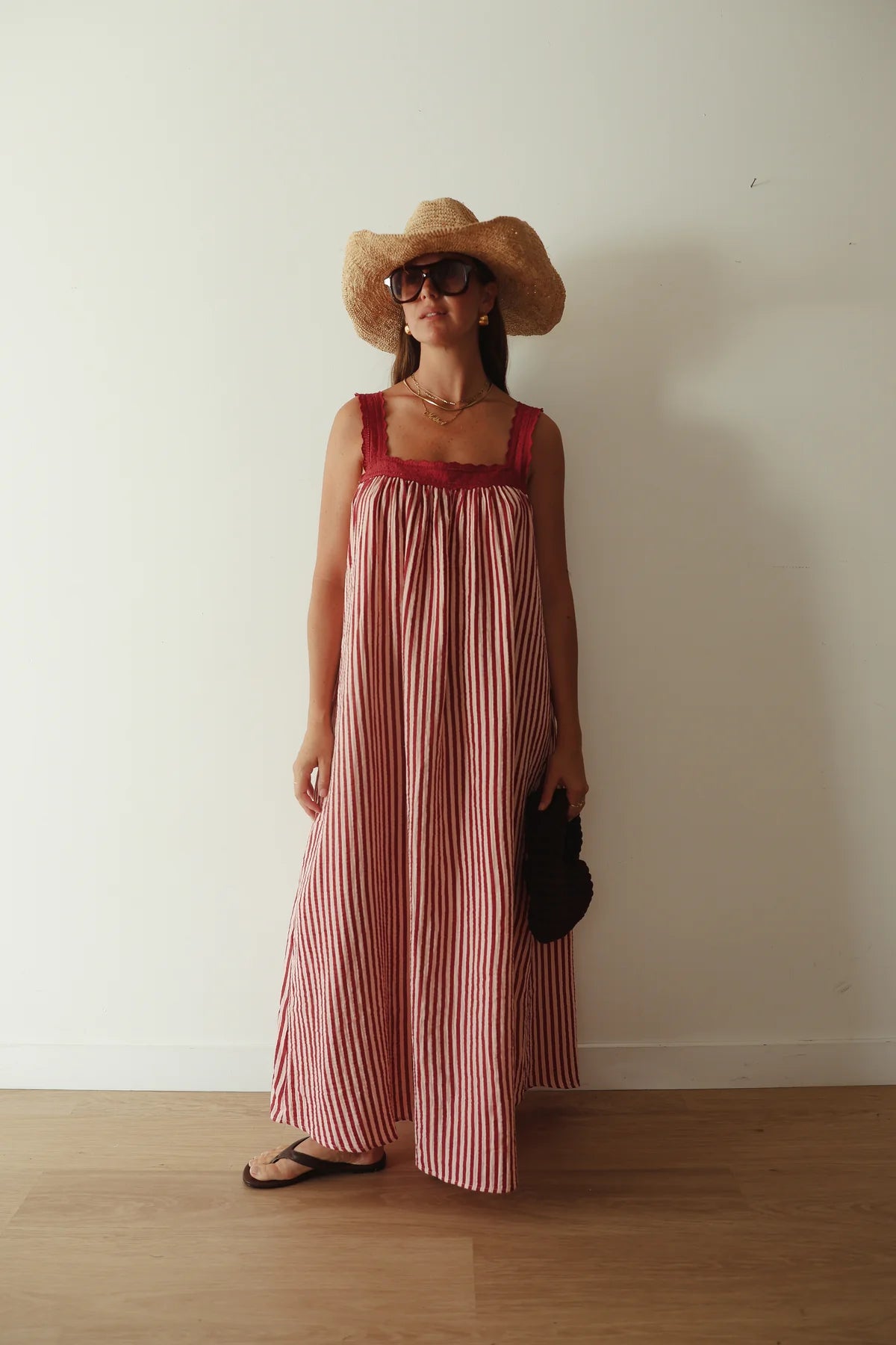JUNO LACE NECK SLIP DRESS | PINK & WINE STIPE