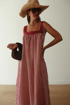 JUNO LACE NECK SLIP DRESS | PINK & WINE STIPE