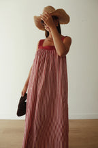 JUNO LACE NECK SLIP DRESS | PINK & WINE STIPE