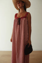 JUNO LACE NECK SLIP DRESS | PINK & WINE STIPE