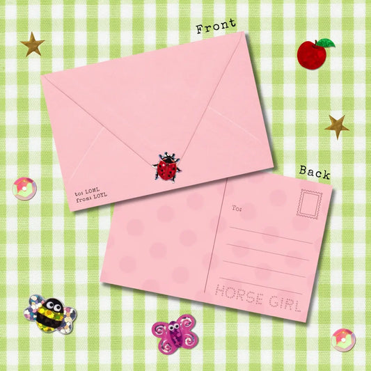 Horse Girl Pink Envelope Postcard