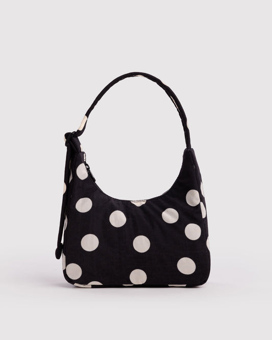 Baggu Mini Nylon Shoulder Bag Black and Cream Polka Dot