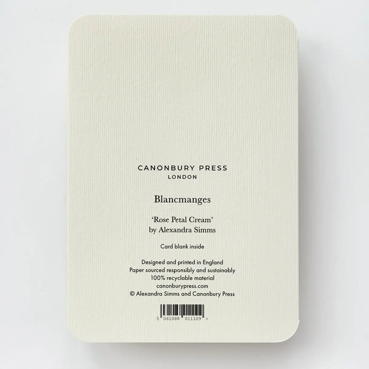 Canonbury Rose Petal Cream Blancmange Greeting Card