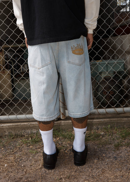 FAST FORWARD DENIM ULTRA BAGGY PLEATED SHORT 24" | STONE BLUE