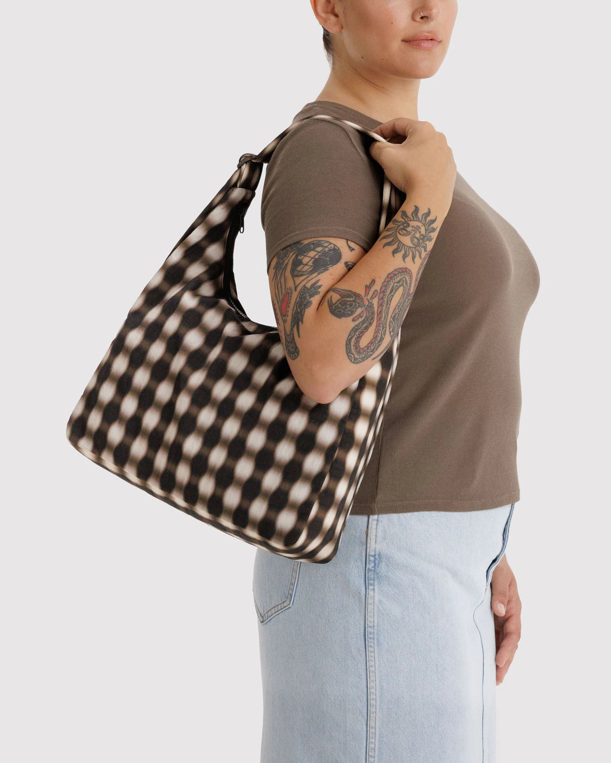 NYLON SHOULDER BAG | BLURRED GINGHAM BROWN